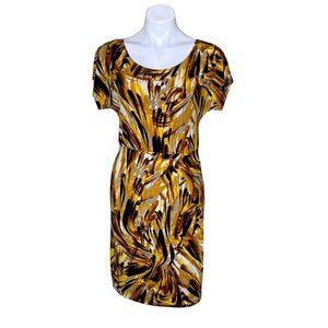 Antonio Melani Abstract Sheath Dress, Brown Yellow Short Sleeve Women’s Size S